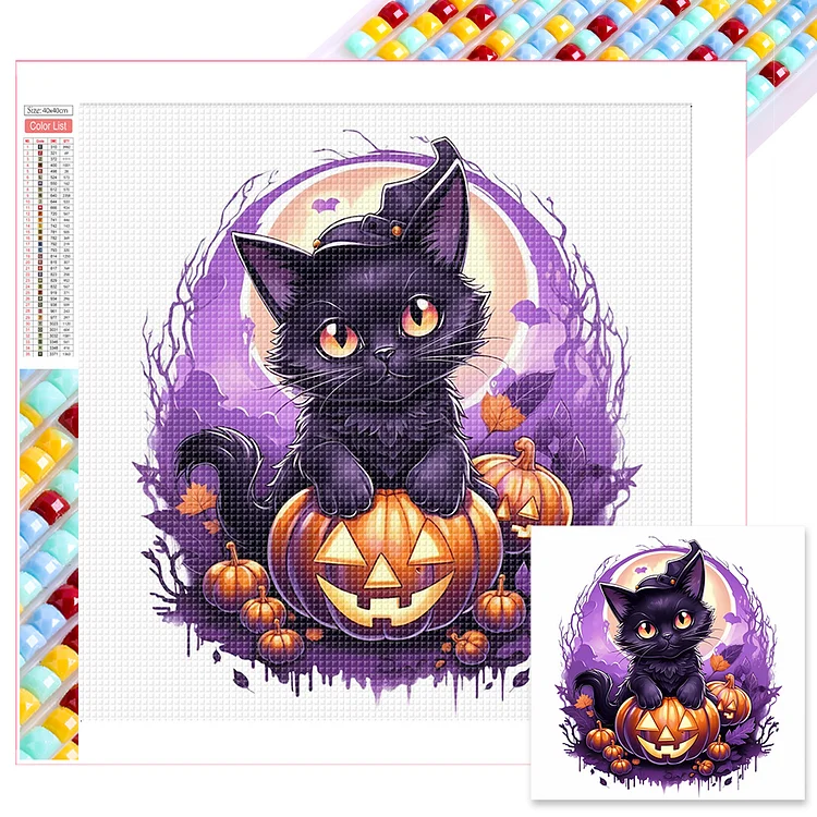 Full Square Diamond Painting - Halloween Cat Cat 40*40CM