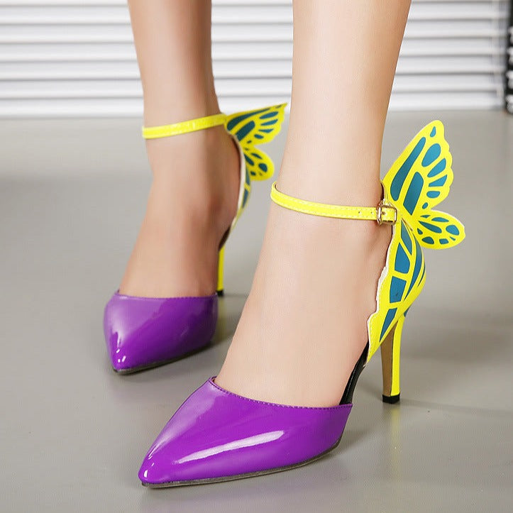 Back butterfly decorations pointed toe high heels fashion summer party prom high heels