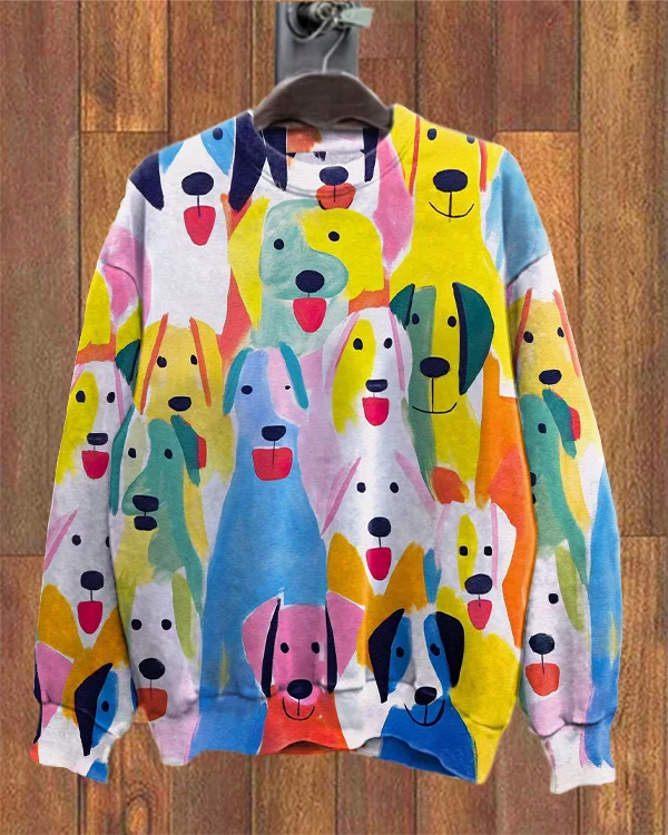 Funny Colorful Puppy Print Loose Sweatshirt