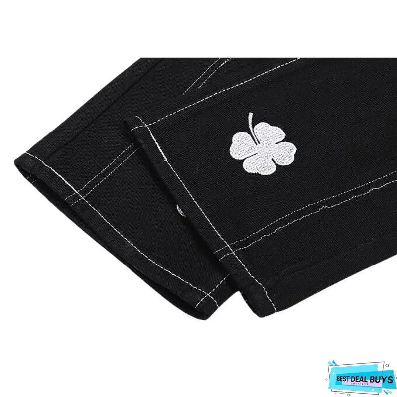Four Leaf Clover Embroidered Jeans