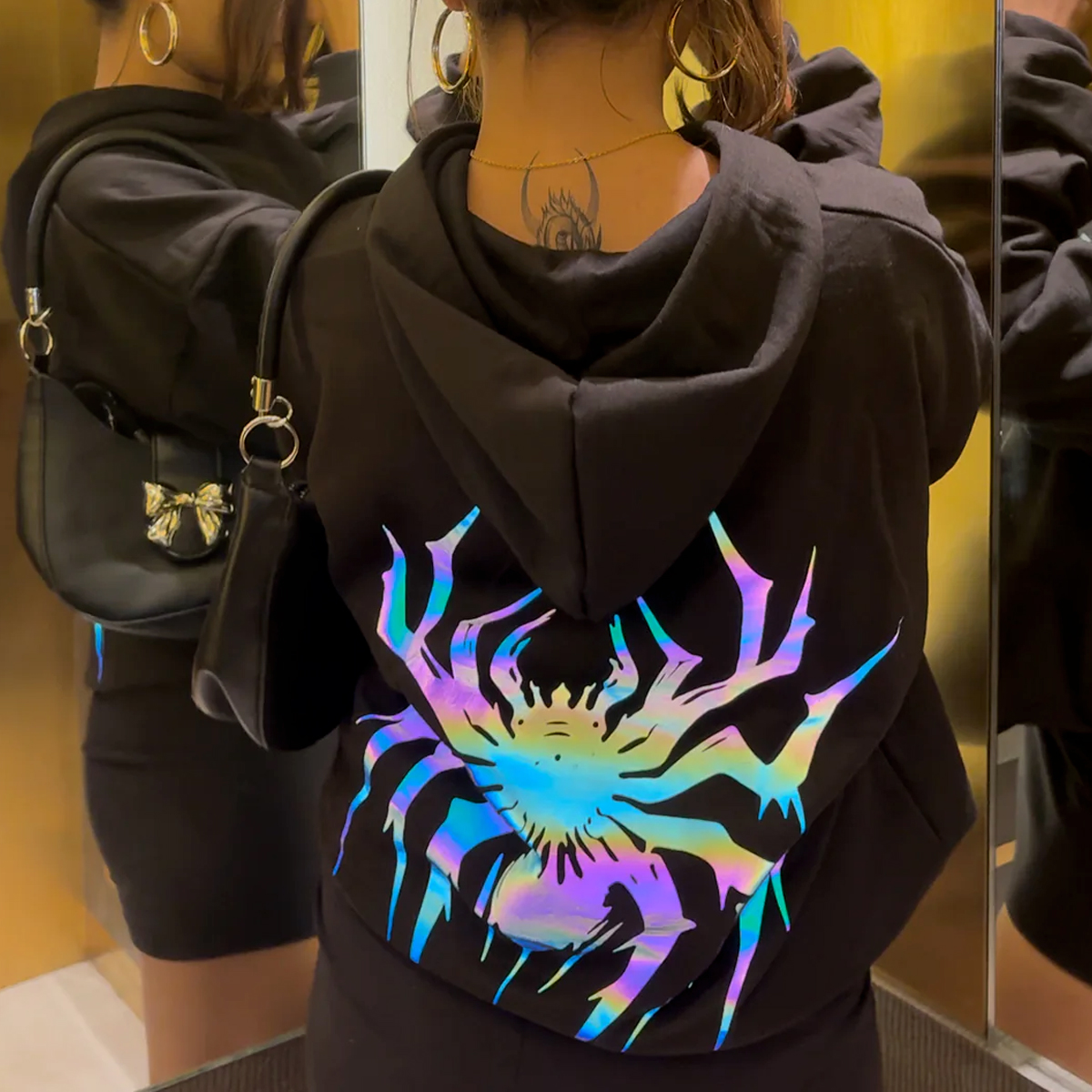 Reflective Laser Spider Graphic Street Style Hoodie