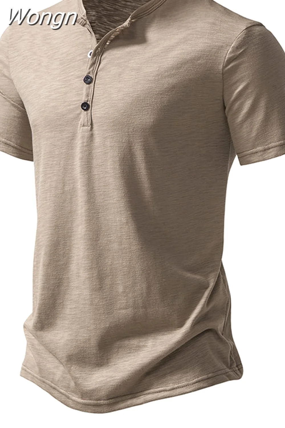 Wongn Summer T Shirt Men Fashion Henley Collar White Tshirt Mens Short Sleeve Casual Slim Tops Tees Solid Color T-shirt for Man