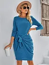 Fashion Round Neck Long Sleeve Solid Color Dress