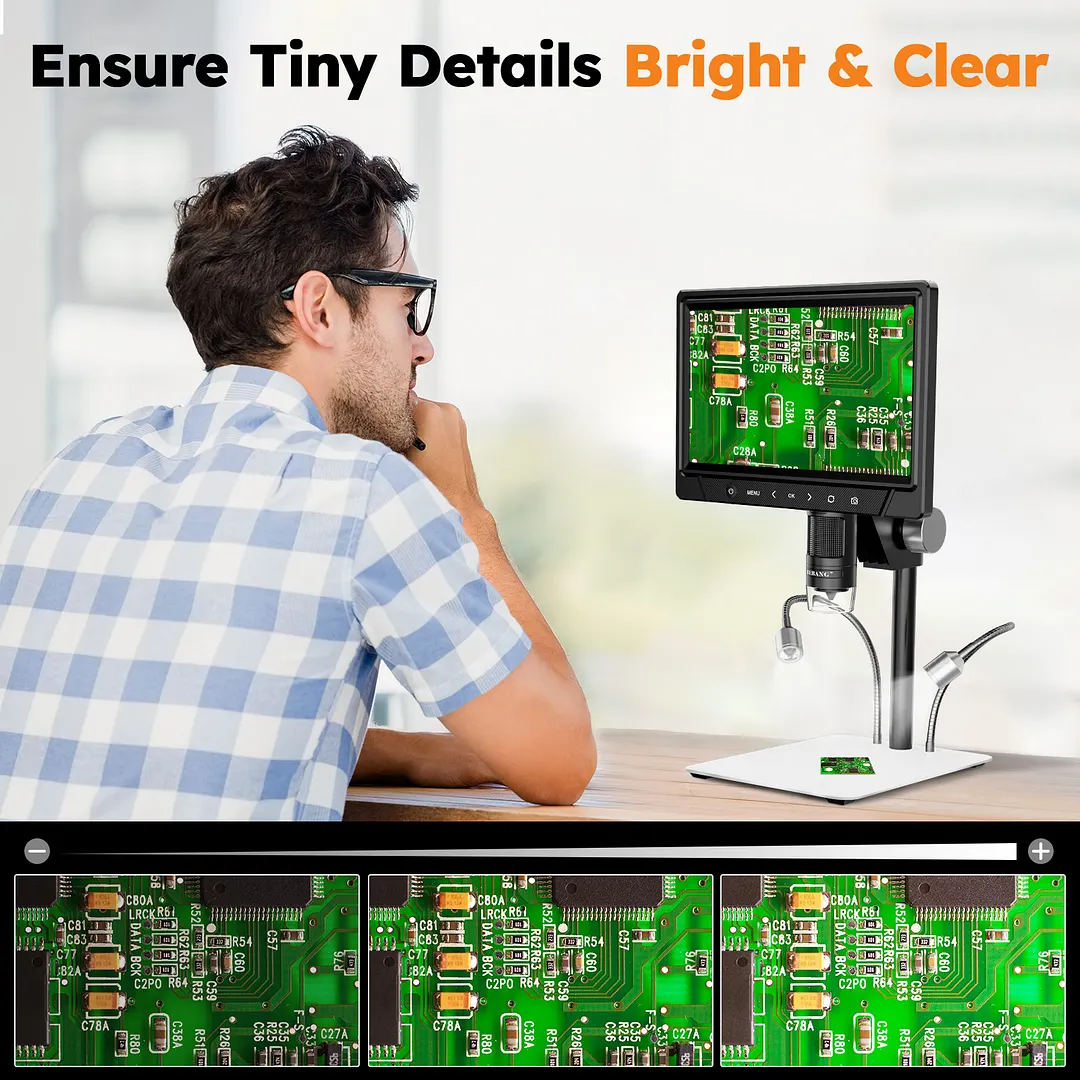 BEBANG 10.1" Digital Microscope for Adults, 1080P 16MP Coin Microscope for Error Coins with 8 LED Light, 1200X LCD Soldering Microscopes, PC View, 32GB