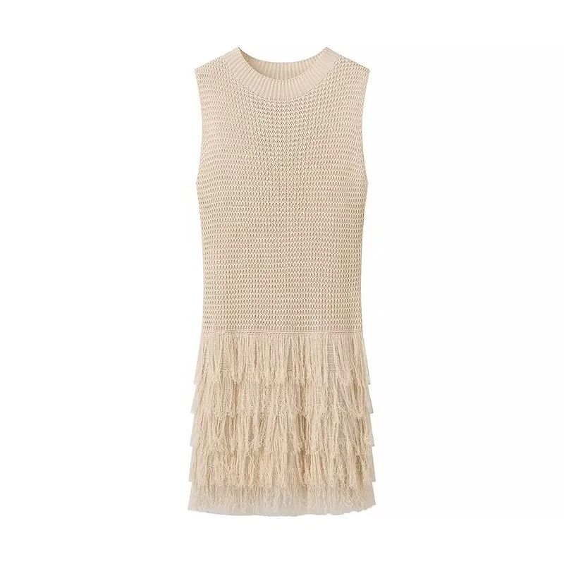 Toloer Toloer 2024 New Women's Small Fragrant Wind Knit Vest Skirt Tassel Decoration Sleeveless Round Collar Hollow Short Skirt-Outfit Ideas