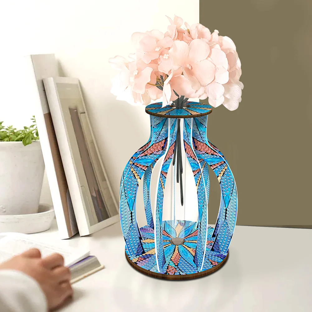 DIY Wood Mandala Diamond Painting Flower Vase Ornaments for Home Office Decor