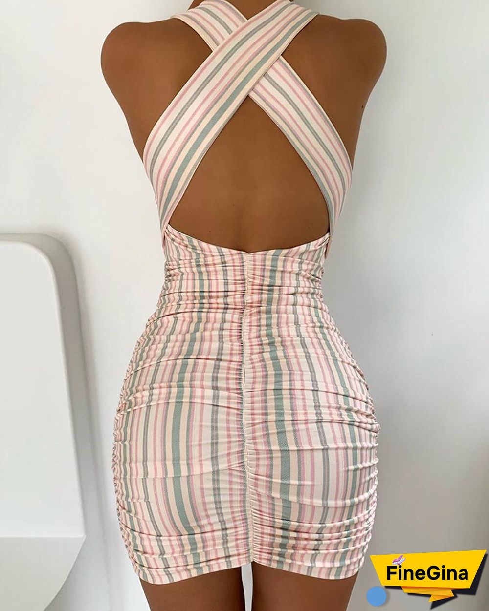 Plaid Print Sleeveless Skinny Bodycon Mini Dress P13940