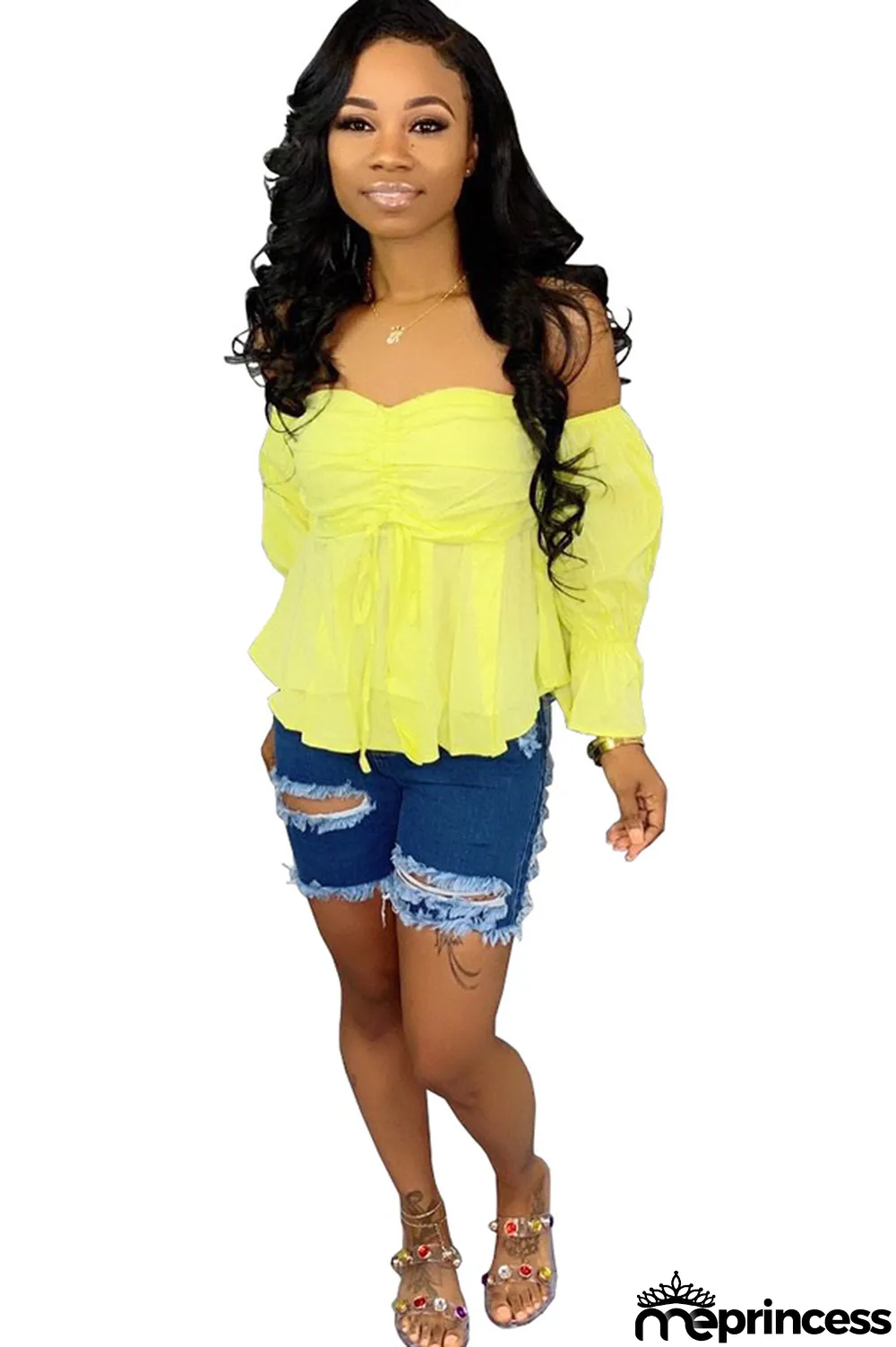 Blue Denim Button Fly Zipper Fly High washing Hole Zippered Pocket Straight shorts Shorts