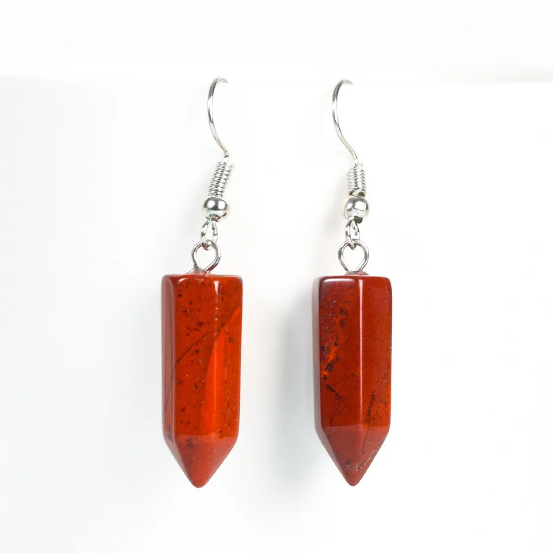 Natural Crystal Original Stone Hexagonal Prism Earrings