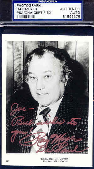 Ray Meyer Signed Photo Poster painting Postcard Psa/dna Autograph