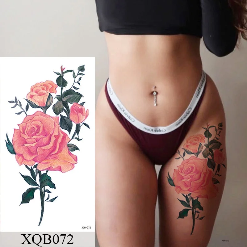 Waterproof Temporary Tattoo Sticker Rose Line Flower Lace Flash Tattoos Peony Wolf Body Art Arm Fake Tatoo Women Men