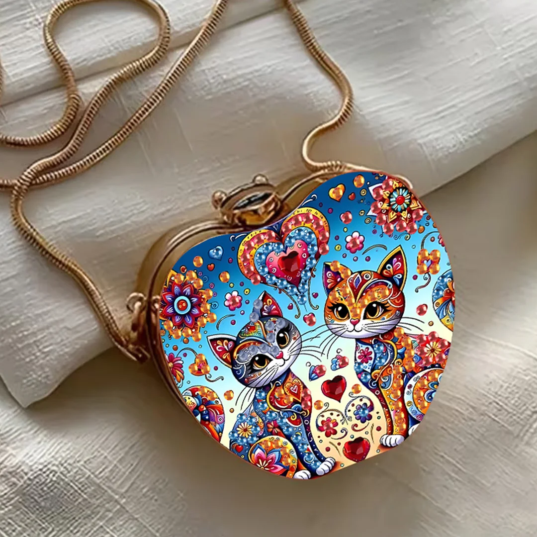 Cats A DIY Acrylic Love Diamond Art Painting Card Case Wallet with Chain Small Diamond Painting Crossbody Bag for Adults Women Girls Gift