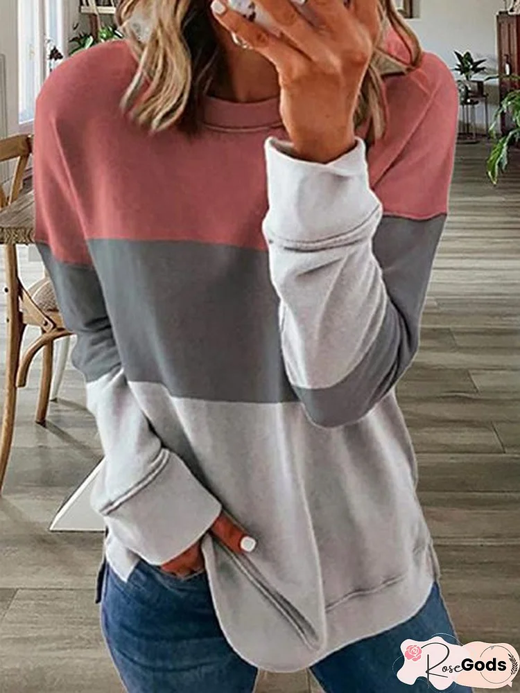 Color-Block Long Sleeve Crew Neck Casual Sweatshirt