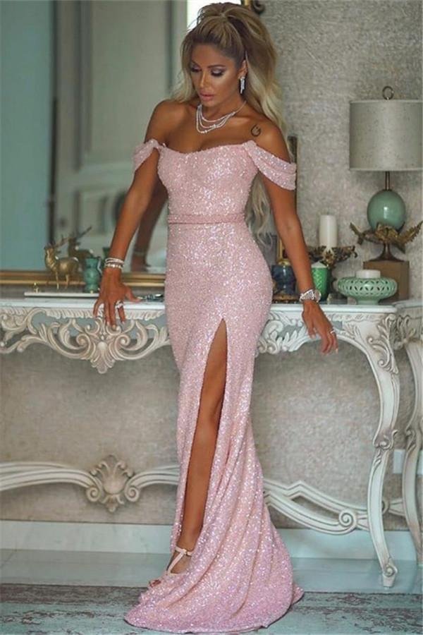 Pink Sequins Mermaid Evening Dress With Split PD092