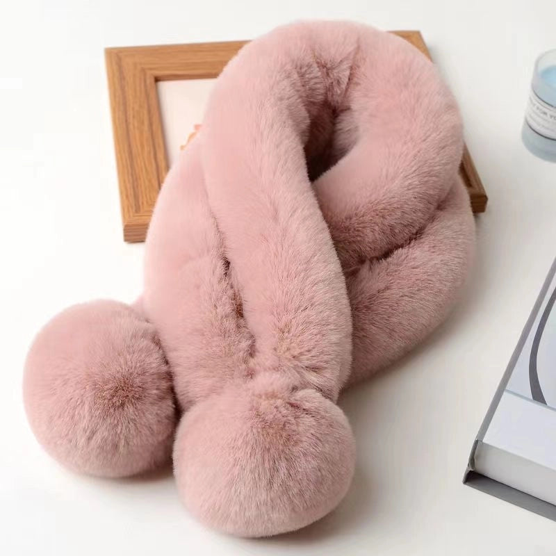 Waterproof Mink Scarf Plush Scarf Thickened Encryption Warm Cross Ball Neck Set Korean Fashion Scarf