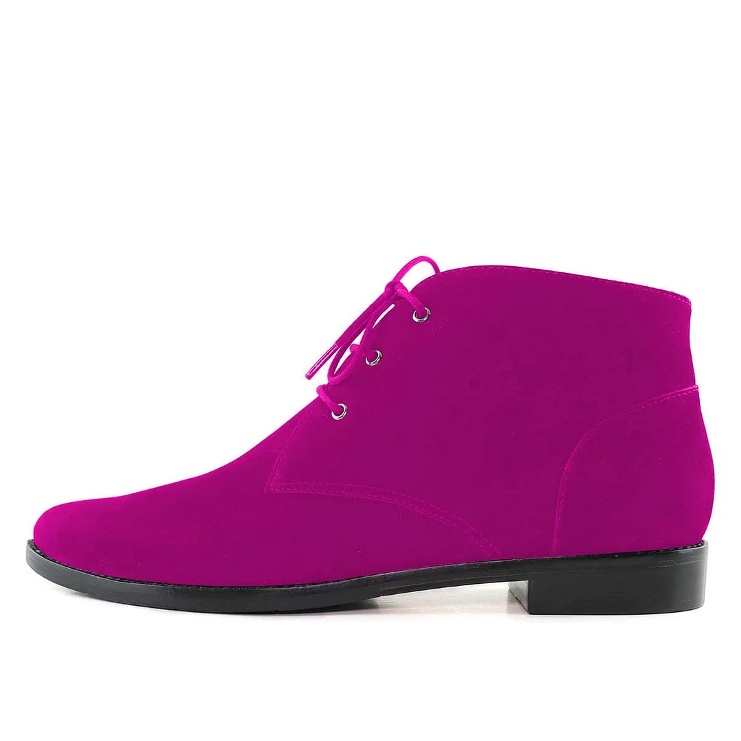 Fuchsia Faux Suede Almond Toe Lace-Up Comfy Flat Women's Oxfords