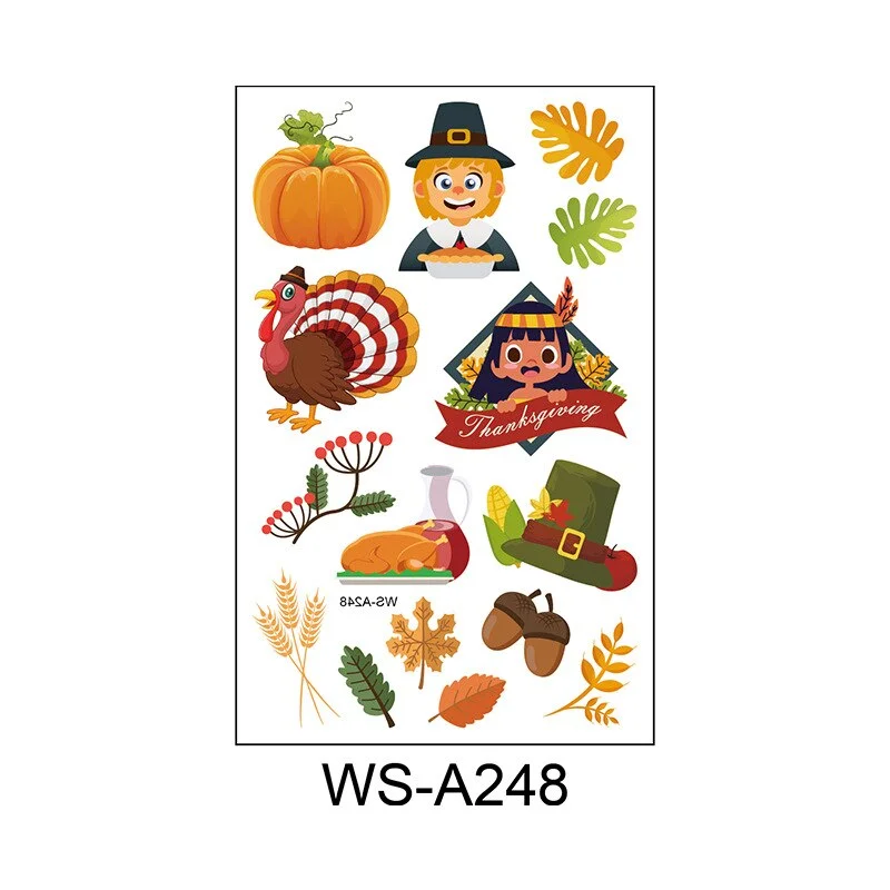 Thanksgiving Day Pumpkin With Maple Leaf Fruit Tattoo Stickers Fake Tattoos Paste on Face Arm Leg for Body Art Sticker