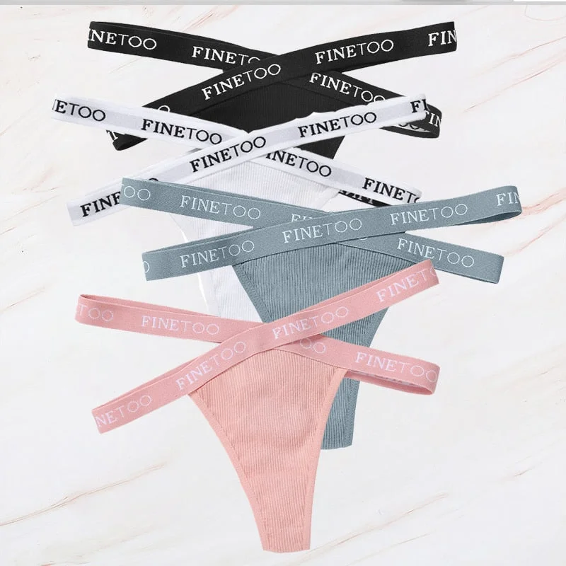 FINETOO 4PCS/Set M-XL G-string Women's Cotton Cross Strap Panties Letter Waisted Underwear Femme Thongs Sexy Hollow Out Lingerie