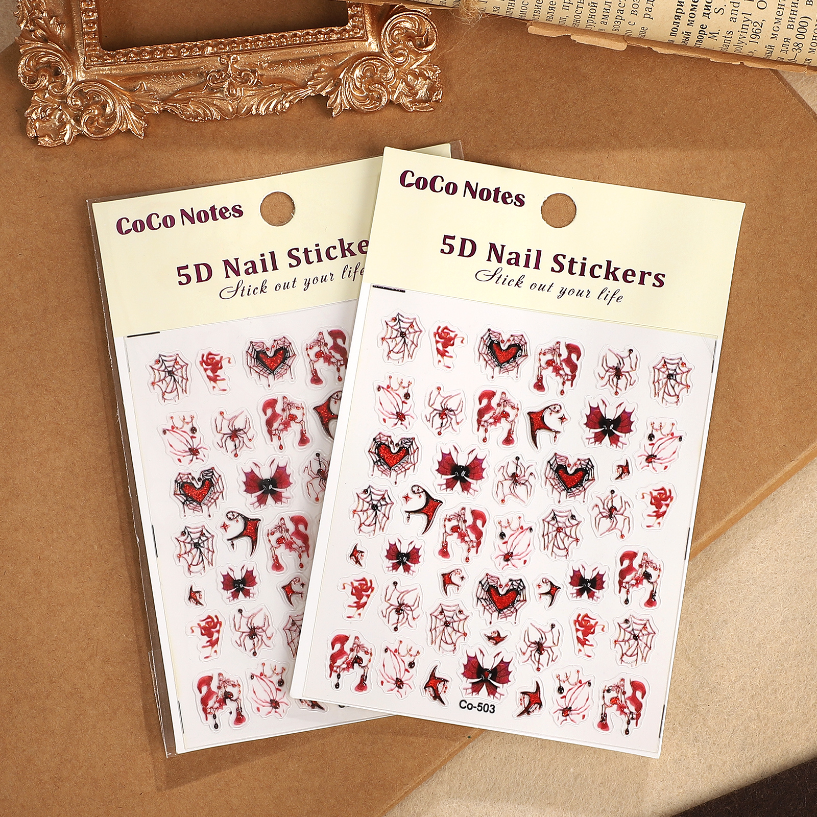 PET 스티커 - 2개/세트 빈티지 할로윈 피 묻은 사랑 거미줄