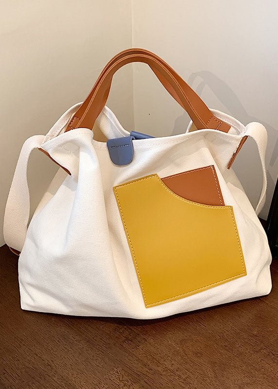 Boutique White Patchwork Canvas Tote Handbag CK683- Fabulory