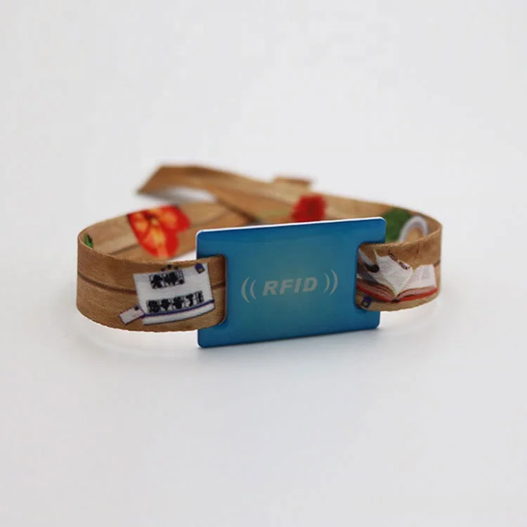 ISO14443A Full Color Printing RFID Woven Textile Wristband for Gift/Events