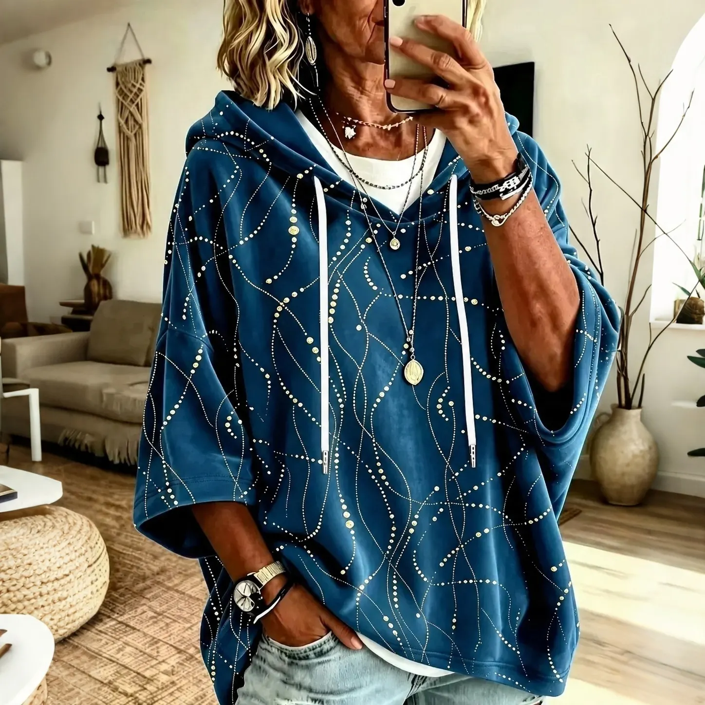 Comstylish Women's Retro Geometric Print Csual Hoodie