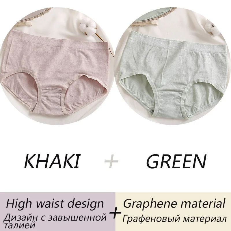 Women's Cotton Panties High Waist Briefs For Woman Graphene Crotch Antibacterial Comfort Underwear Skin-friendly Panty Intimate