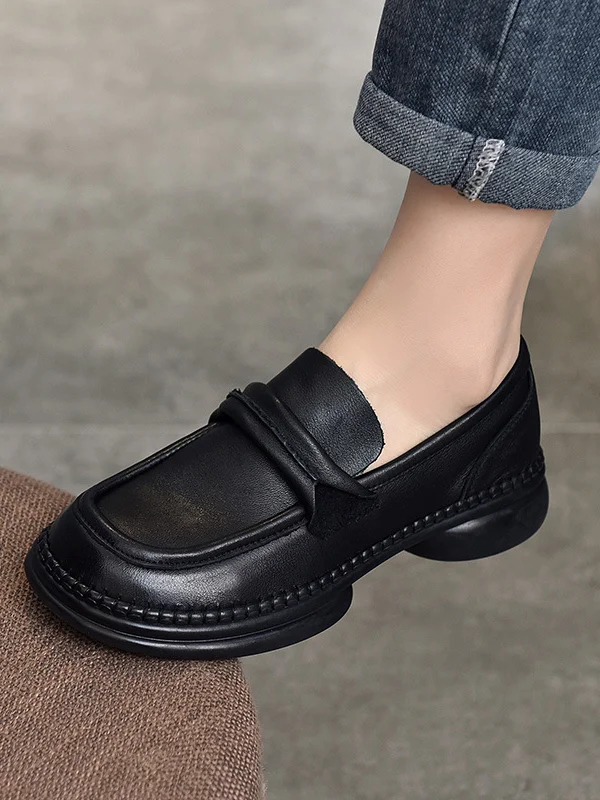 Round-Toe Solid Color Square-Toe Shoes