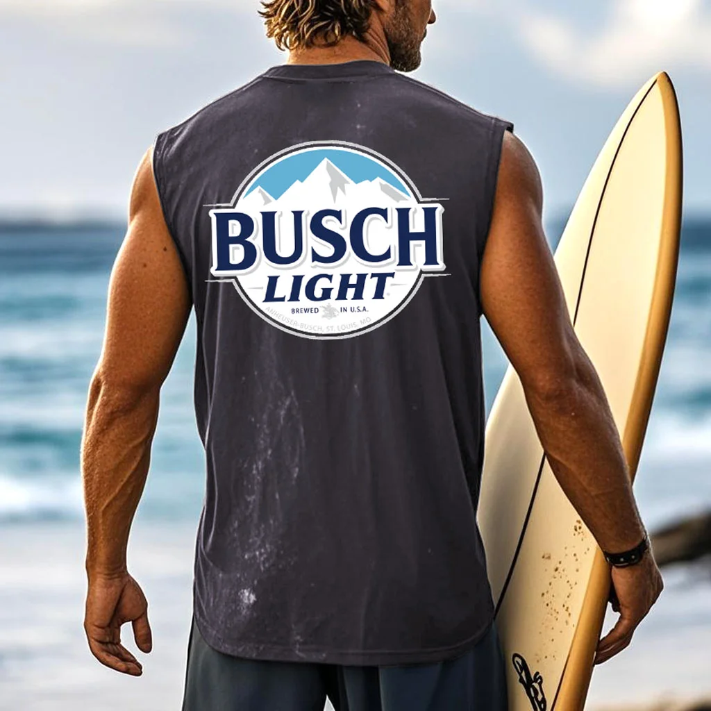  Men's Sleeveless Beach Vest with Bold Logo Print