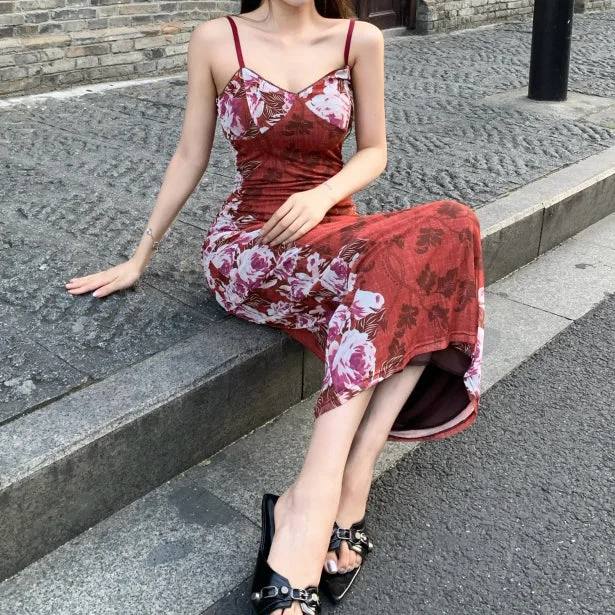 Cami V-Neck Printed Bodycon Hip-Hugging Dress