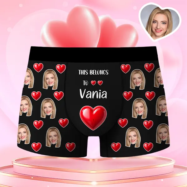 Valentine's Day Gifts Red Hearts Custom Face Men's Boxer Funny Face Gift For Boyfriend Style Underwear Birthday Gifts For Husband, Waistband Text Boxer Gift