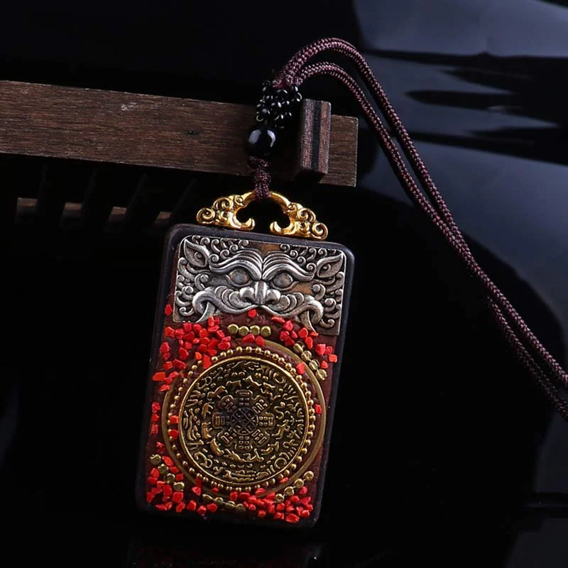 Ebony Wood Elephant Lotus Balance String Necklace Pendant