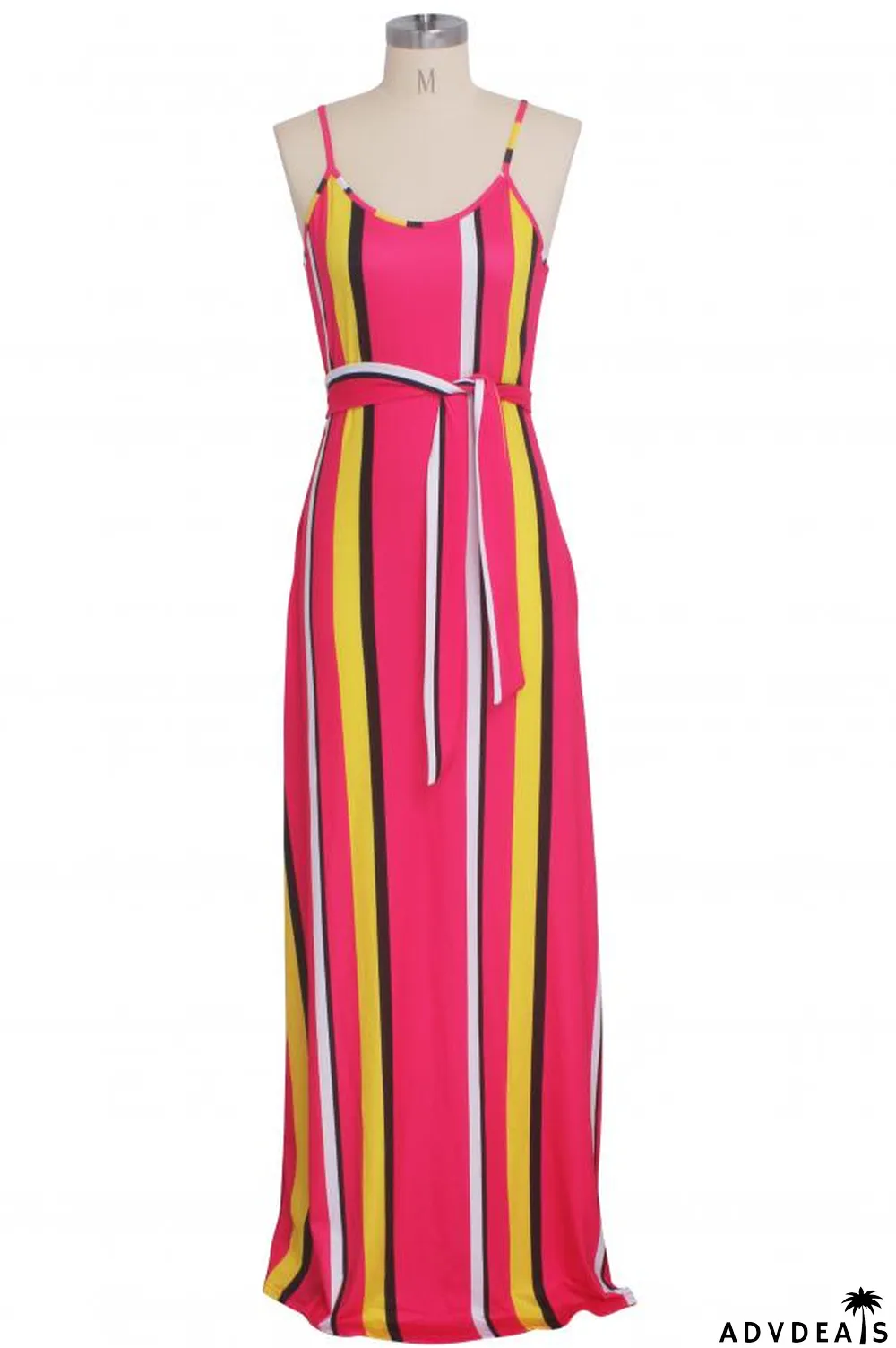 purple Polyester Fashion Sexy Spaghetti Strap Sleeveless Slip A-Line Floor-Length Print asymmetrical Stripe