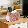 (24cm)Pink Pearl Rose Butterfly 24cm DIY Diamond Painting Rhinestones Decorative Tissue Box Reusable Crystal Mosaic PU Tissue Holder for Home Car Desk Decoration Craft