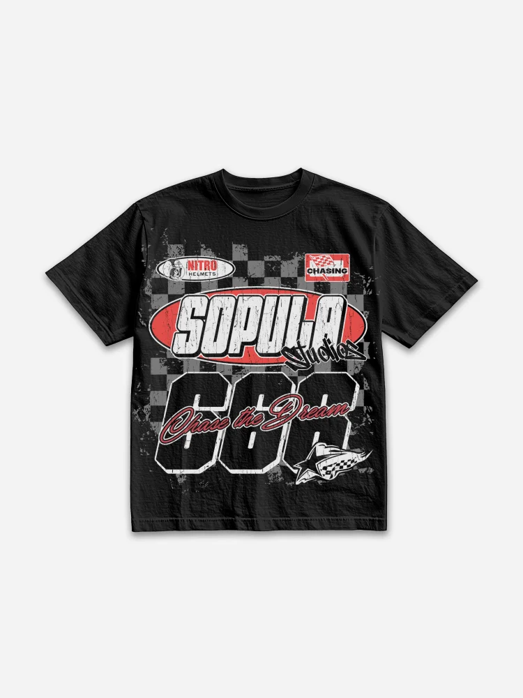 Vintage Racing Text Banner Graphic Cotton T-shirt