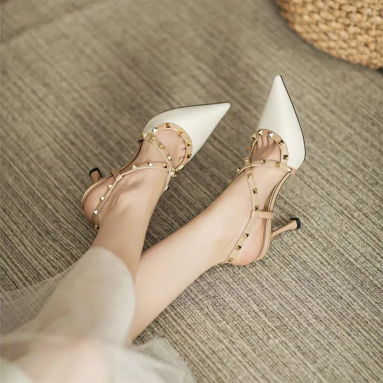 Yyvonne French Fine-Heeled High-Heeled High-Heeled Rivet Thorned Roman Sandals In The Summer Of 2025