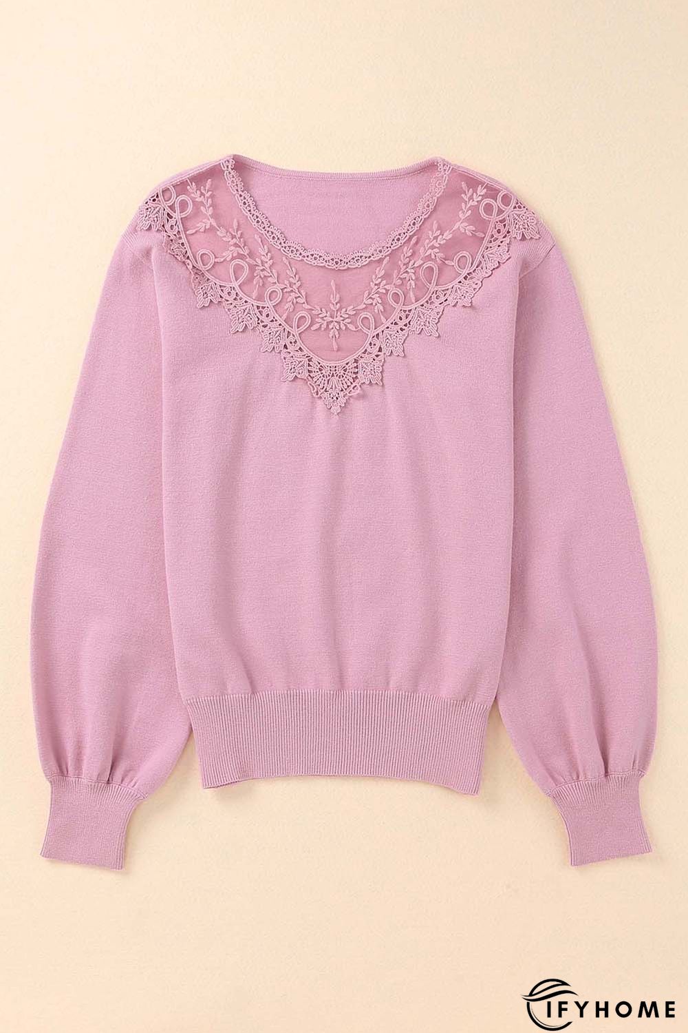 Pink Lace Splicing Knitted Sweater | IFYHOME