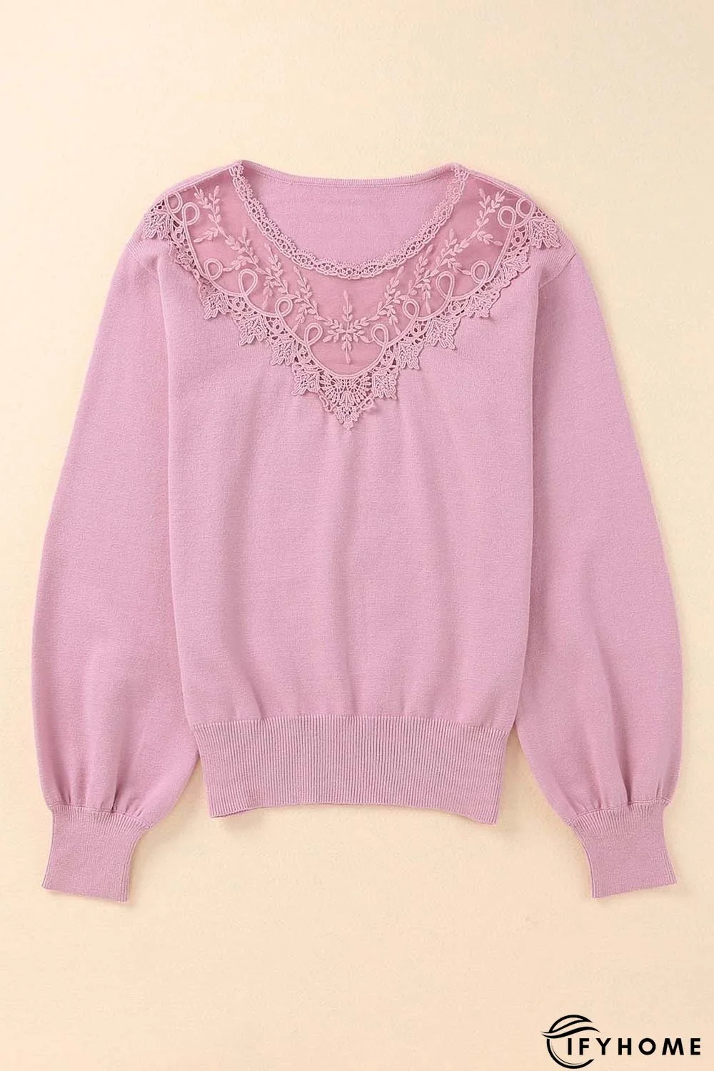 Pink Lace Splicing Knitted Sweater | IFYHOME