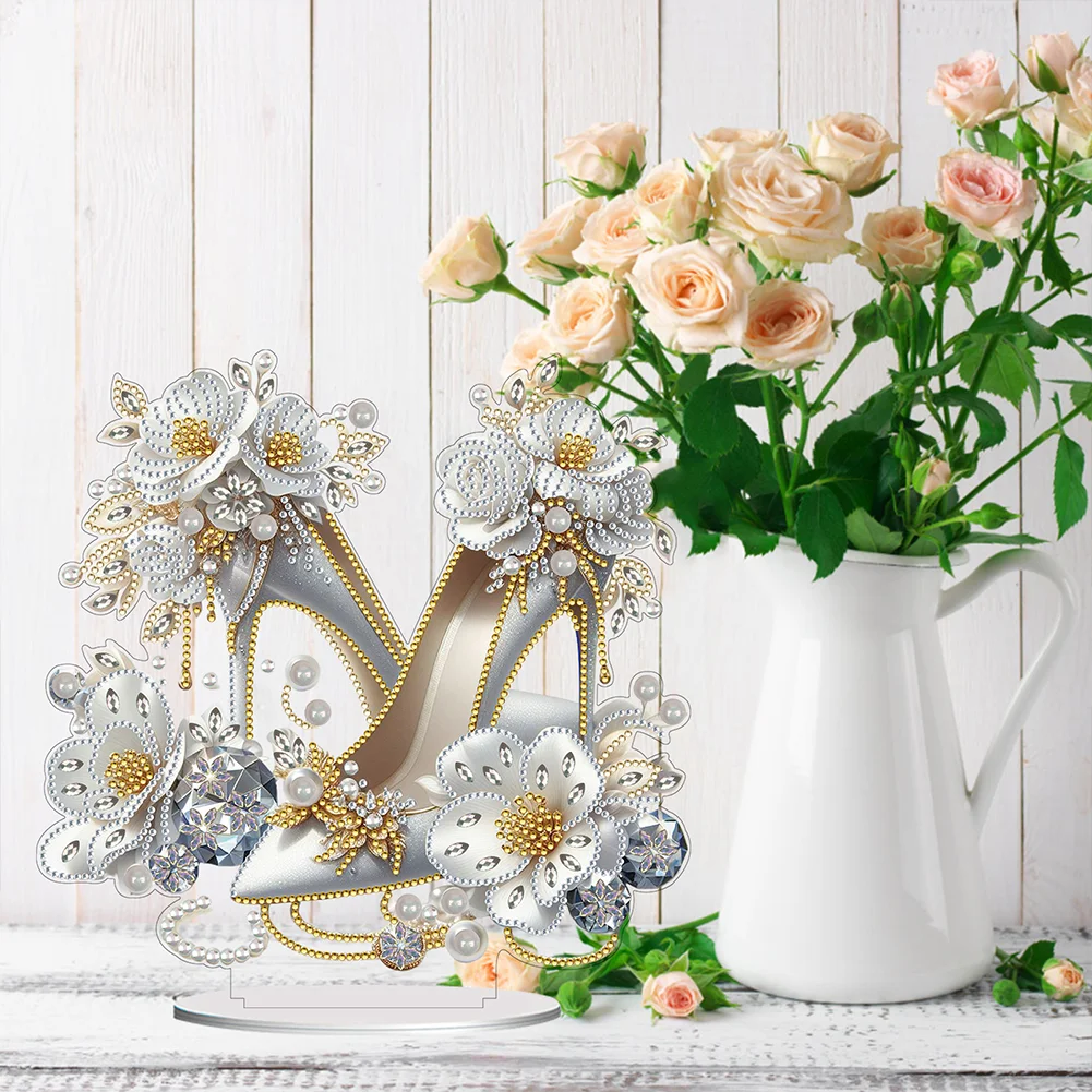 5D DIY Acrylic Special Shape Elegant High Heels Rhinestones Desktop Ornaments 