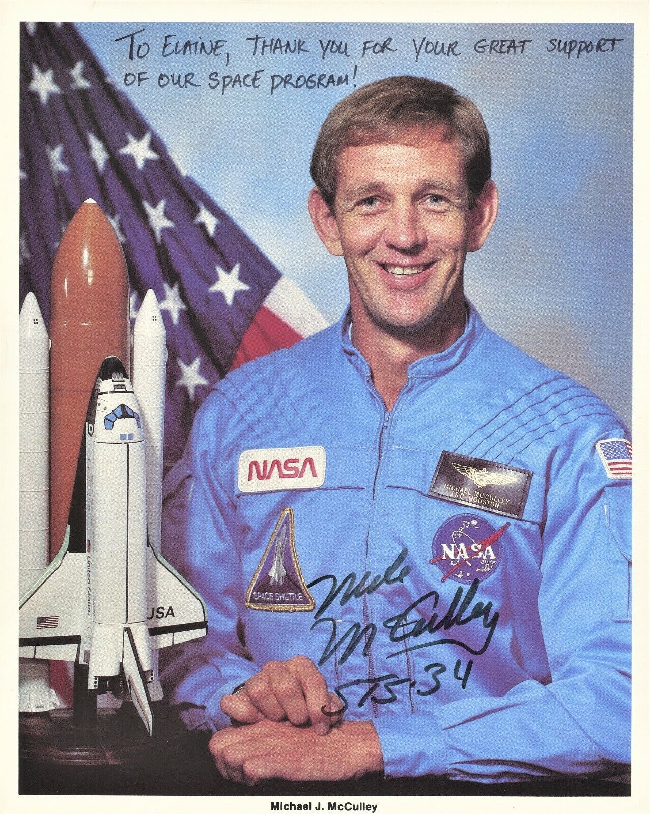 Shuttle Astronaut MICHAEL J. McCULLEY Signed Photo Poster painting