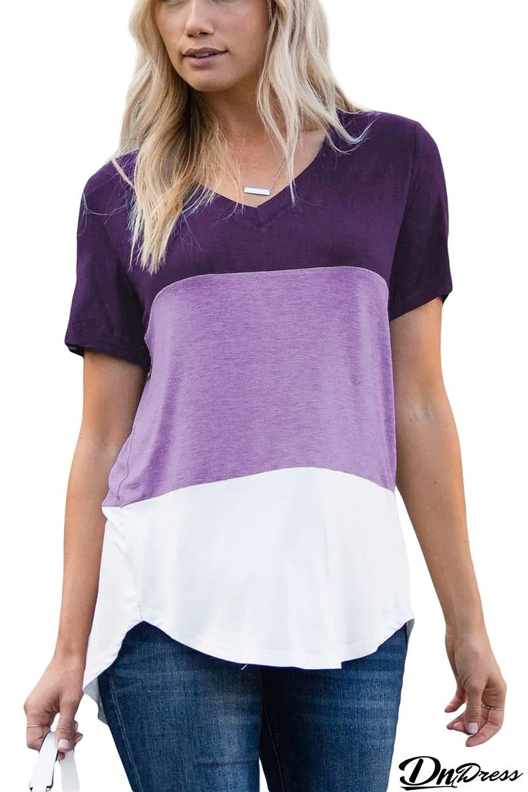 Color Block V Neck T-shirt