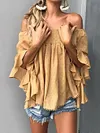Solid Color Flared Sleeves Casual Blouses Shirts Top