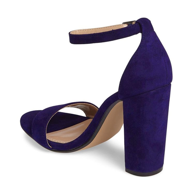 Women's Violet Open Toe Chunky Heel Ankle Strap Sandals |FSJ Shoes