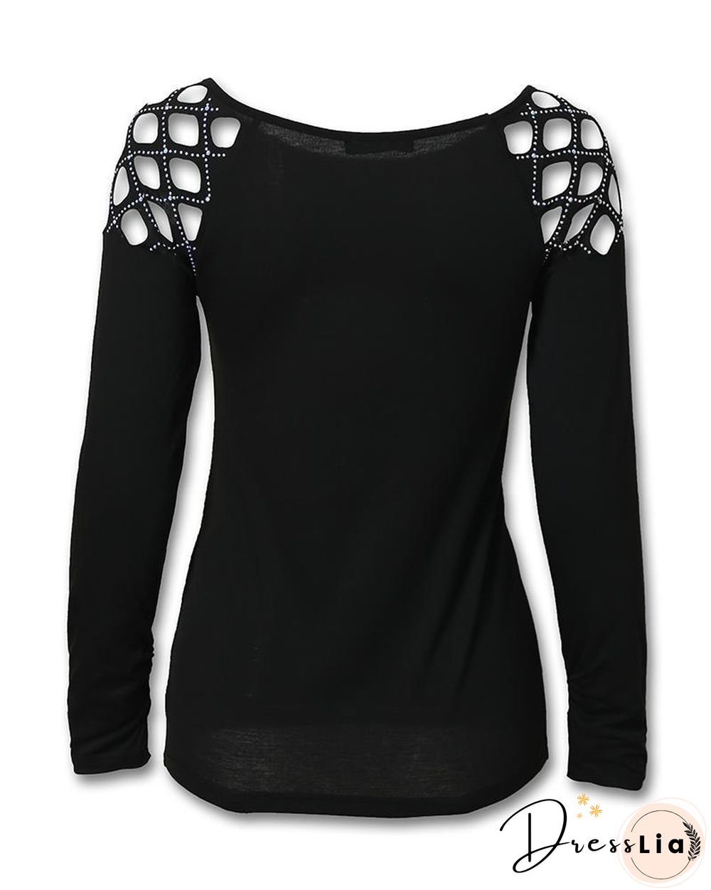 Studded Cutout Long Sleeve Casual Top P15627