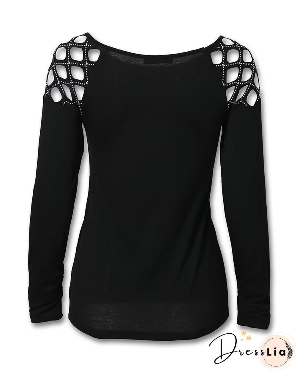 Studded Cutout Long Sleeve Casual Top P15627