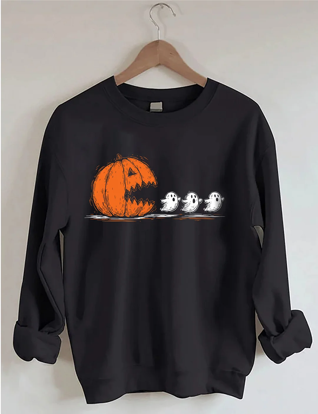 Trendy Halloween Pumpkin Chasing Ghost Sweatshirt