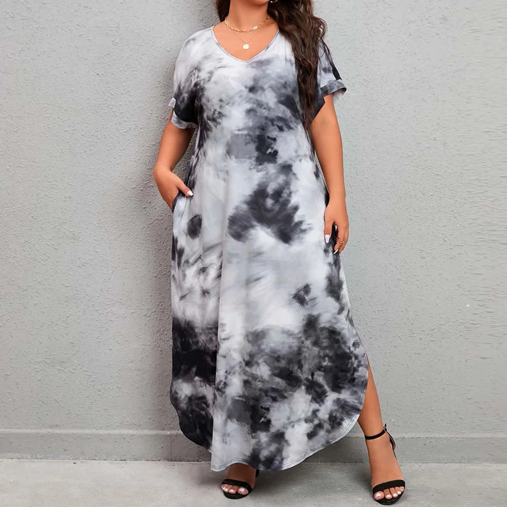 Smiledeer 2023 casual temperament tie-dye print short-sleeved dress