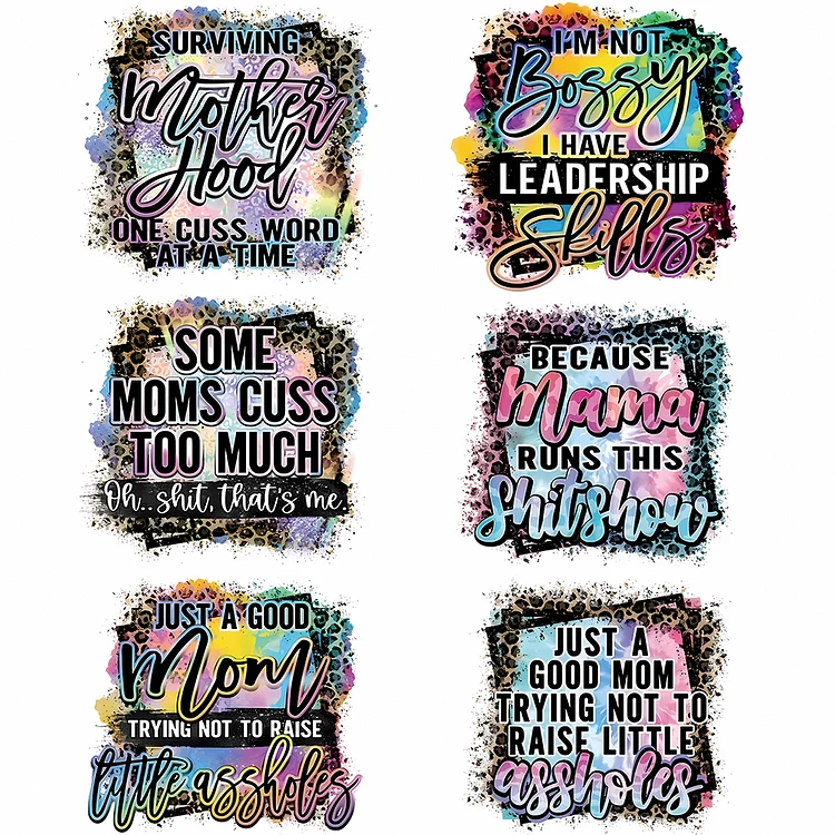 6 Sheet Square Shape With Words Iron on Patch Heat Transfer Vinyl Patch Stickers
