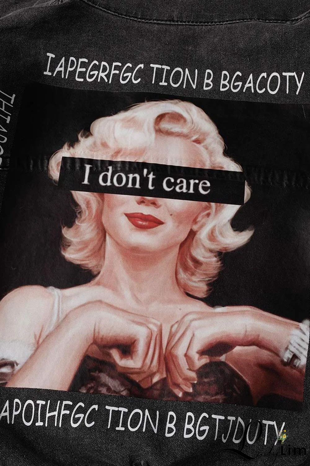 Black Yellow Street Print Make Old Patchwork Buckle Turndown Collar Long Sleeve Straight Denim Jacket