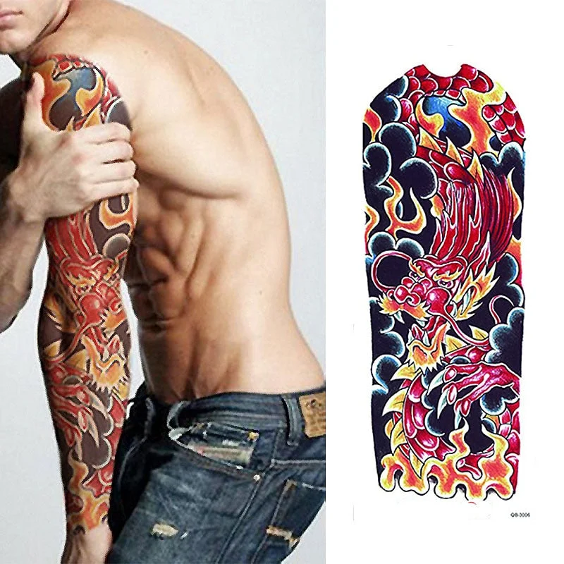 Full Flower Arm Tattoo Sticker 40models Fish Peacock Lotus Temporary Body paint Water Transfer fake Tatoo sleeve